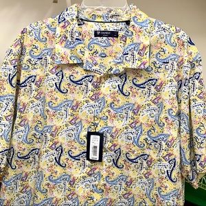 Daniel Cremieux Mens Yellow Paisley Button Down Short Sleeve Floral Shirt XL